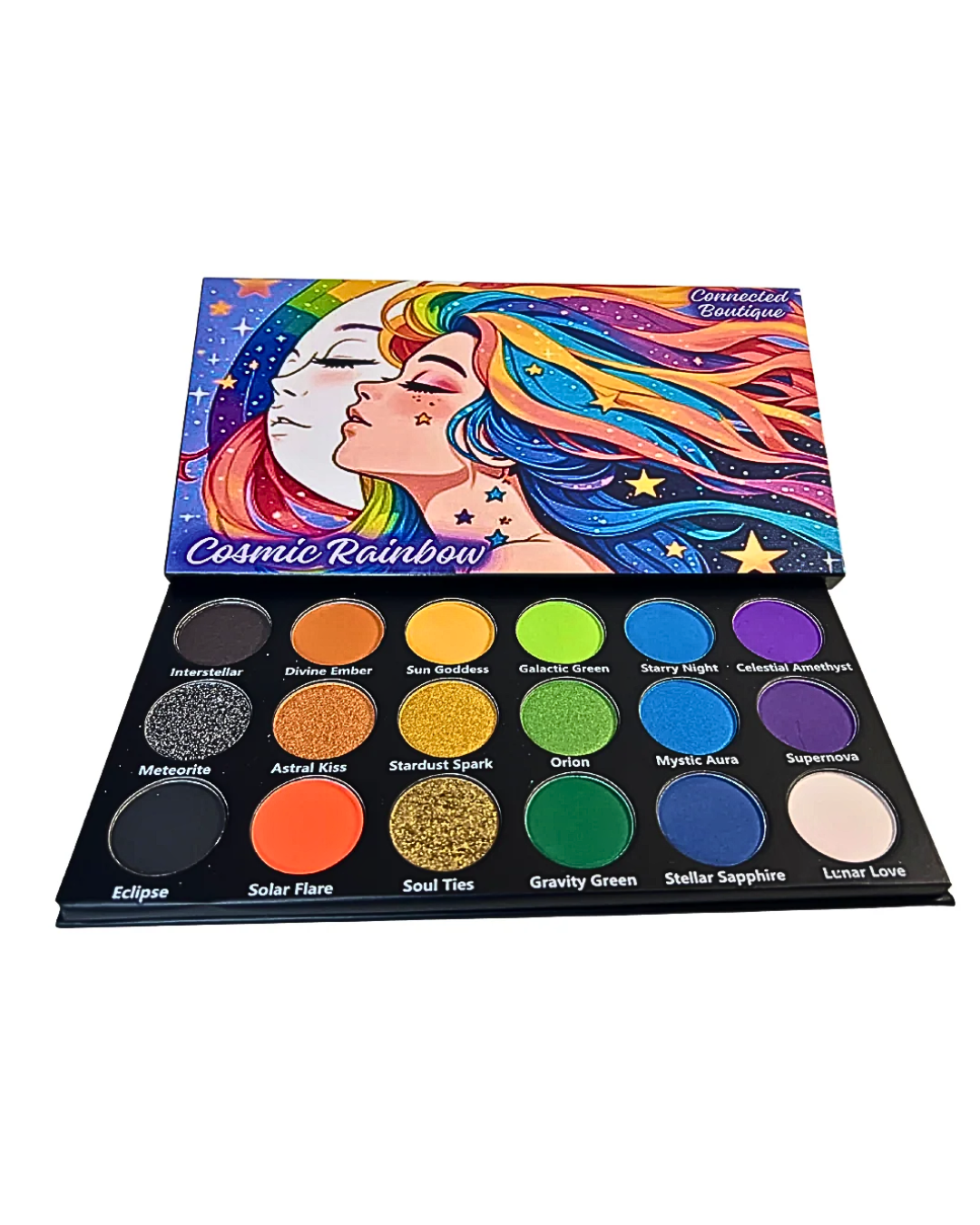 Connected Boutique - Cosmic Rainbow 18‐Shade Eyeshadow Palette – Celestial Hues & Glitter