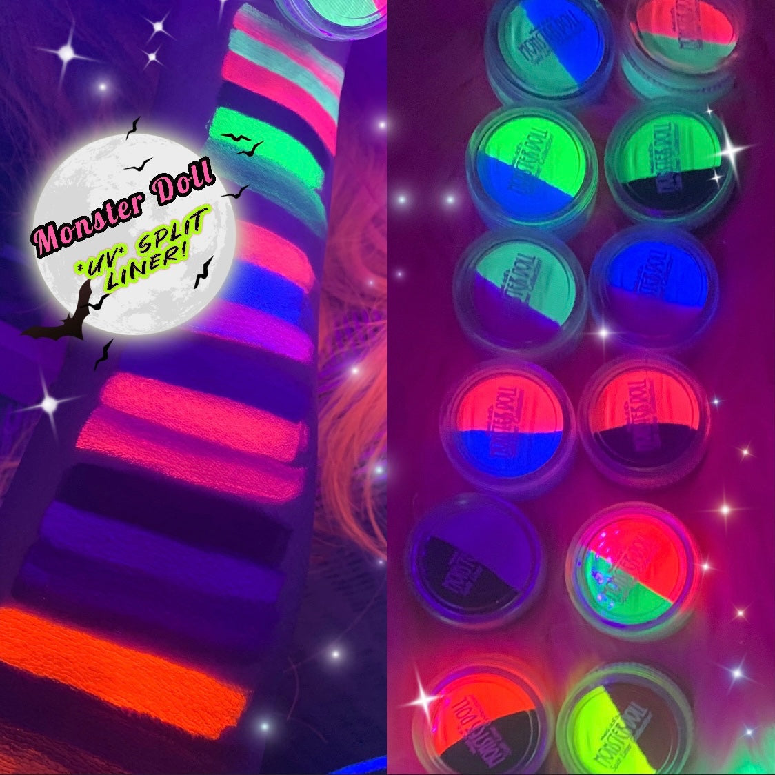 Inked Doll Cosmetics - (HUGE!) Monster Doll FRANKIE STEIN *UV Neon Pastel* SPLIT LINER/FACE/BODY PAINT!