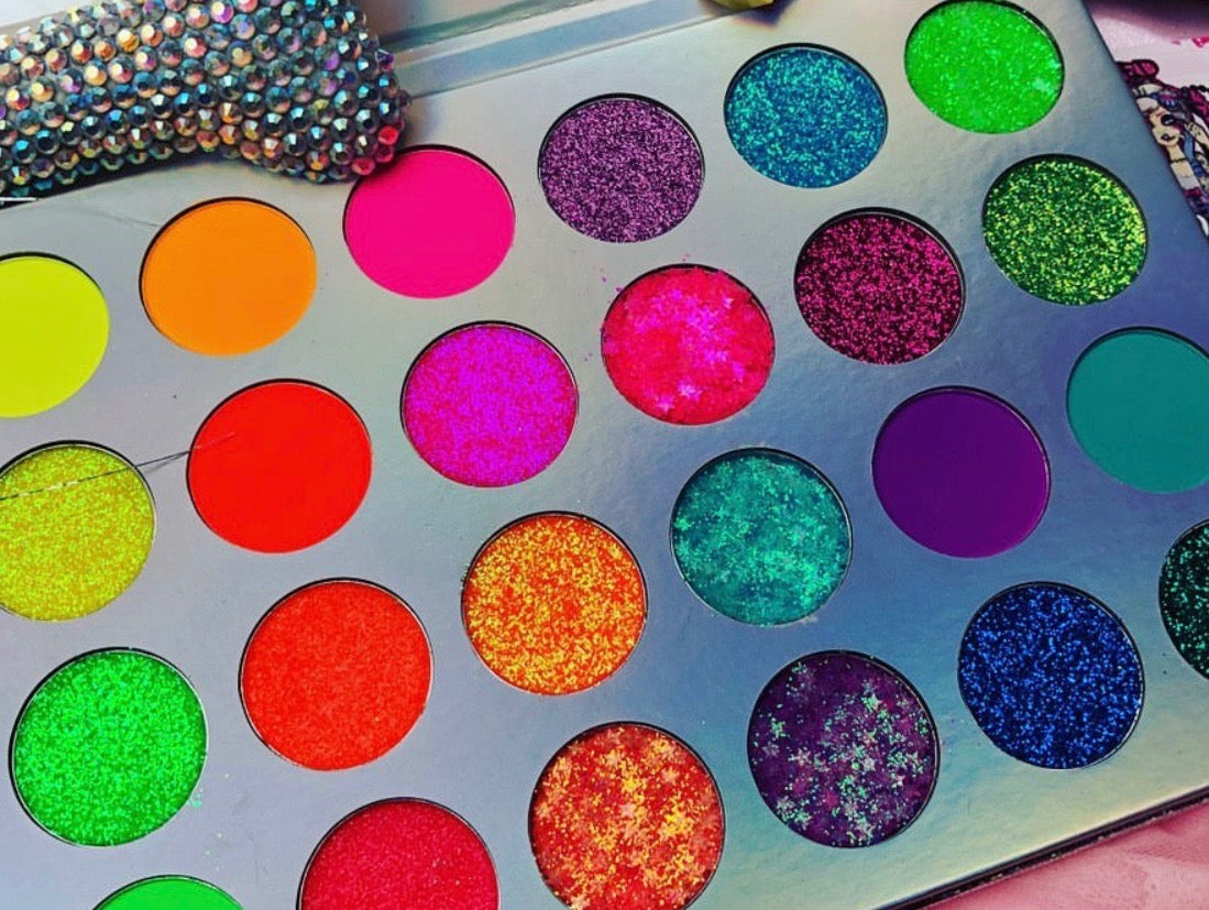 Inked Doll Cosmetics - NEON LIGHTS (24PC) *BLACKLIGHT!* Pigment/Glitter Pallete!