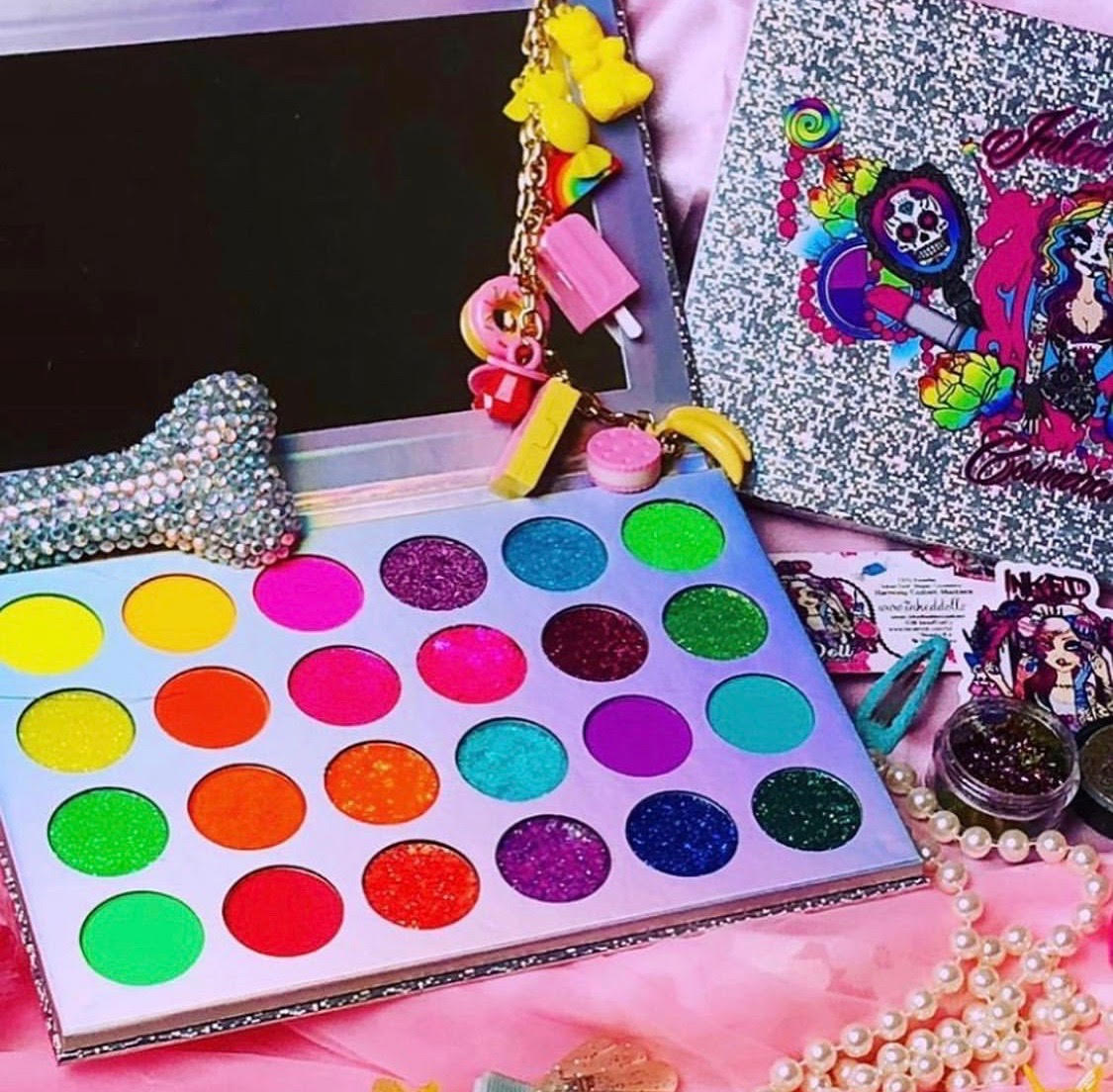 Inked Doll Cosmetics - NEON LIGHTS (24PC) *BLACKLIGHT!* Pigment/Glitter Pallete!