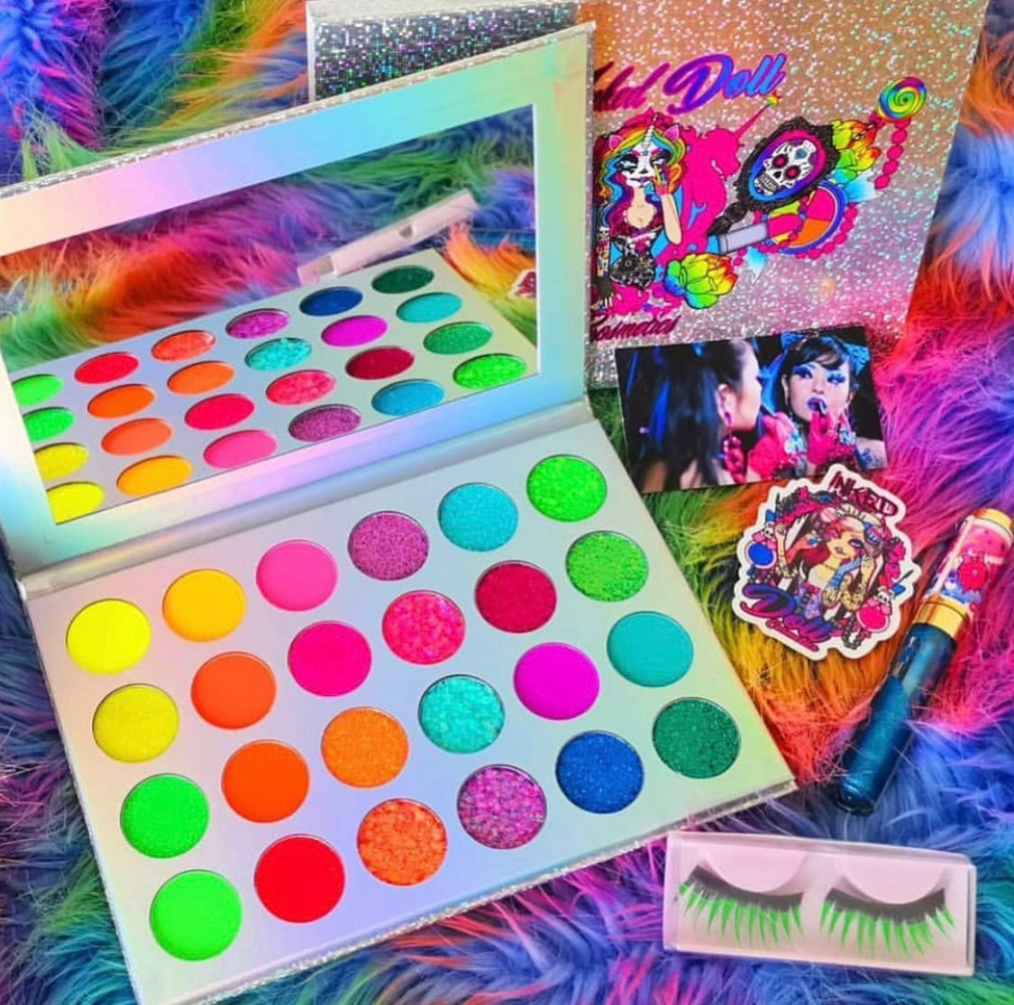 Inked Doll Cosmetics - NEON LIGHTS (24PC) *BLACKLIGHT!* Pigment/Glitter Pallete!
