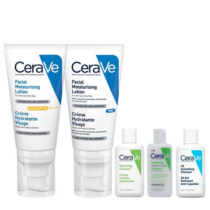 CeraVe Facial Moisturising AM & PM Duo + 3 FREE Travel Size Cleansers