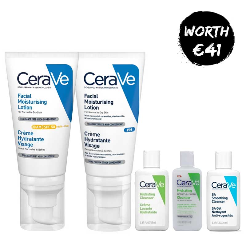 CeraVe Facial Moisturising AM & PM Duo + 3 FREE Travel Size Cleansers
