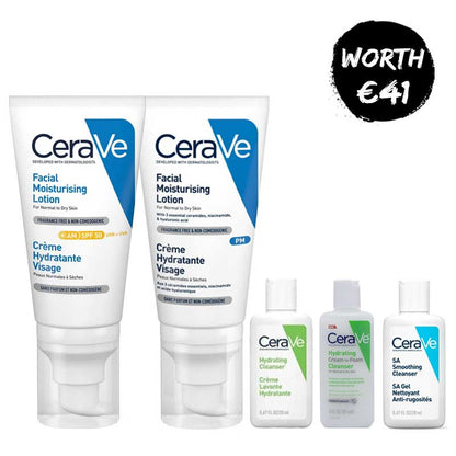 CeraVe Facial Moisturising AM & PM Duo + 3 FREE Travel Size Cleansers
